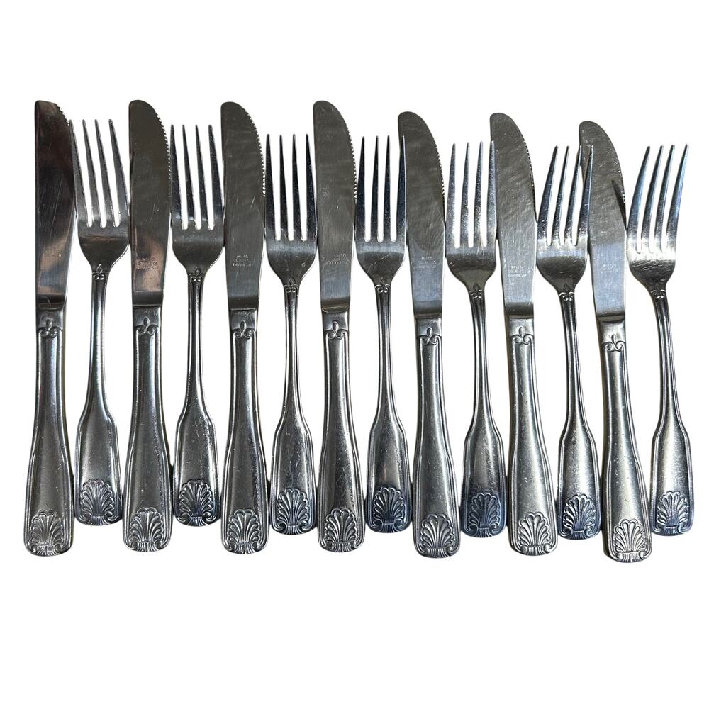 Walco Fork & Knife Set 14 pieces Chrome Flatwear Fanfare Stainless Coral Shell